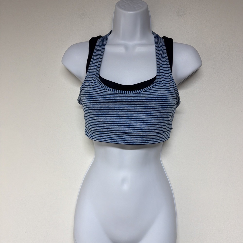 GapFit Womens Sports Bra Blue Striped Racerback Medium Impact Size S